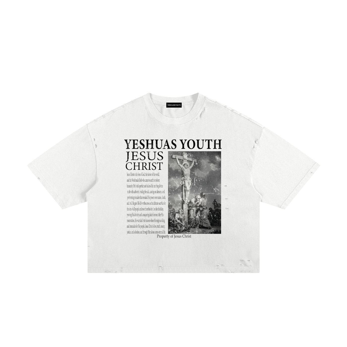DESCRIPTION OF JESUS FRAYED BOXY TEE (WHITE)