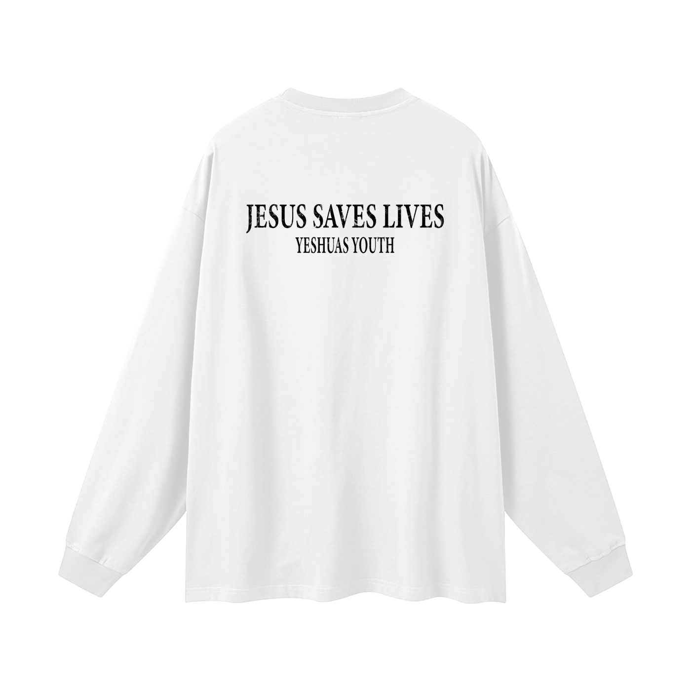 DESCRIPTION OF JESUS OVERSIZED UNISEX LONG SLEEVE TEE (WHITE)