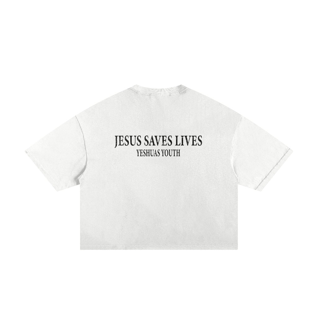 DESCRIPTION OF JESUS FRAYED BOXY TEE (WHITE)